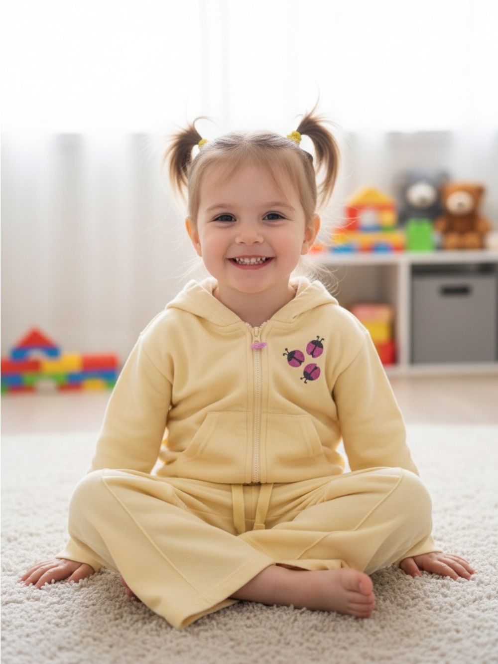 Epic Threads Yellow Kids Matching Hoodie & Pants Set with Pink Accents